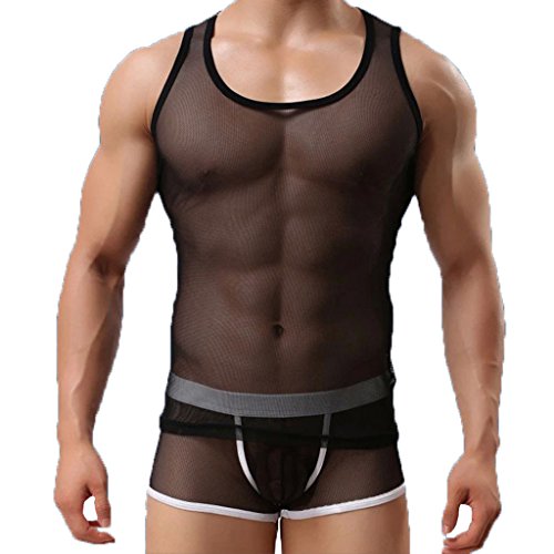 (タリンダ)Talinda 男性用 ソフトメッシュ インナーシャツ 速乾 タンクトップ メンズ ノースリーブ やわらか肌着 タイト 通気性 涼感 M ブラック
