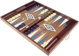 Manopoulos Walnut Backgammon Set - Blue