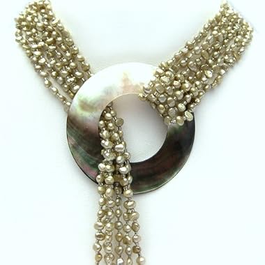 HinsonGayle Glamour Collection "Cleopatra" Champagne Green Cultured Pearl Six-Strand Lariat Necklace 35 Inches