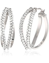 14k Italian Gold Champagne and White Color Cubic Zirconia Twisted 17.5mm Oval Hoop Earrings