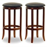 Winsome Wood 30-Inch Black PVC Seat Walnut Bar Stools, Set of 2