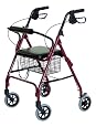 4-wheel Folding Rolling Walker with Shopping Basket, Padded Seat and Dual Hand Brakes.