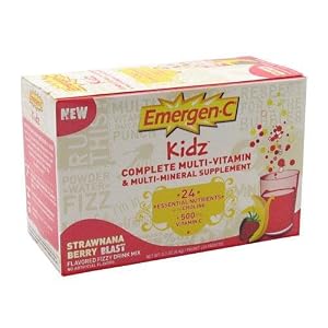 Emergen-C Kids Multi-Vitamin Fizzy Drink Mix, 500 mg, Strawnana, Berry Blast, 0.3-Ounce Packets in 30-Count Boxes