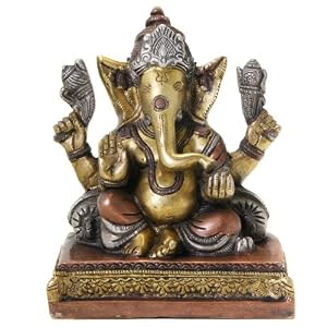 Brass, Copper and Antique Silver Finish Ganesh Statue