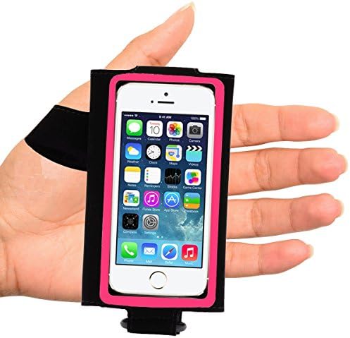 HB Tune hand band for Iphone (worn on the left hand) black background with pink stripe