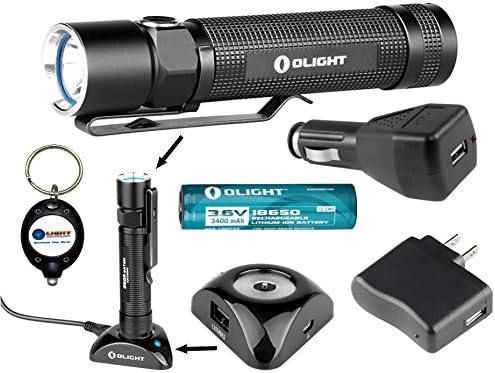 Olight S20R Baton S20 Rechargeable 550 Lumens CREE XM-L2 LED Flashlight with 18650 Li-ion battery, USB Charging Base and LegionArms Car Charger