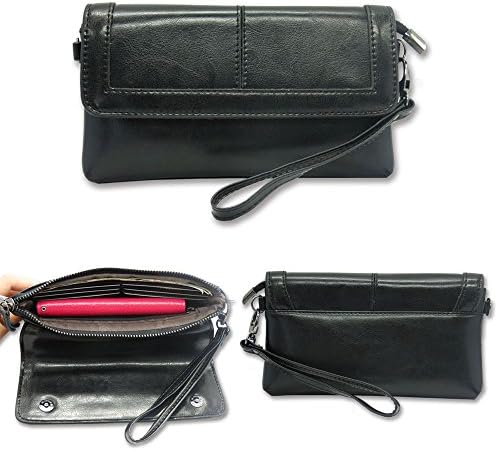 Belfen® Smartphone Wallet Organizer Wristlet,Belfen® [Handmade genuine Leather] [Black]clutch wallet with crossbody strap/Credit Card Slots-for Smartphone up to 5.5 Inch-Black