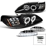 Mustang Halo Projector Headlight Signal Black+LED DRL Fog Lamps