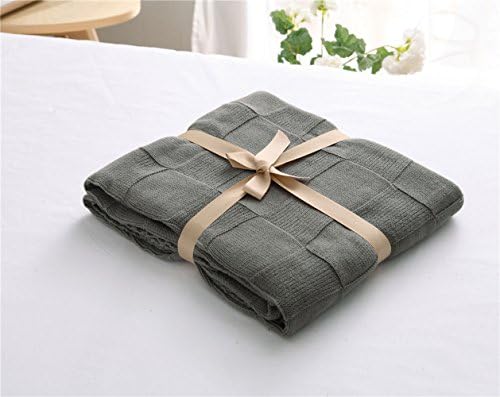 Jamemory Cotton Cable Knitted Crochet Throw Couch Cover Bedspread Queen for Indoor/Outdoor Use Plaids Pattern Everyday Travelling Camping BBQ's Picnic Beaches Blanket 70 by 78 inches, Gray