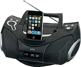 Produkt-Bild: AEG SR 4337 IP Tragbares Stereo Radio (CD/MP3-Player, 80 Watt PMPO, Apple iPod-/iPhone Dock) schwarz