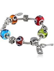 Charmed Feelings Murano Style Glass Beads and Charm Bracelet, 7.25" + 1.5" Extender
