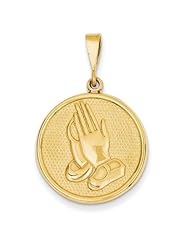 14k Yellow Gold Praying Hands & Serenity Prayer Pendant.