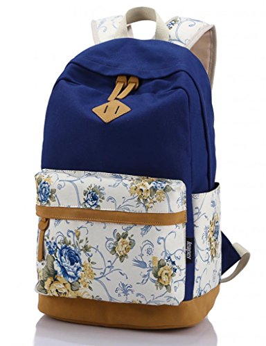 Leaper Casual Style Lightweight Canvas Laptop Backpack Cute Travel School College Shoulder Bag/bookbags/daypack for Teenage Girls/students/women-with Laptop Compartment Navy Bule