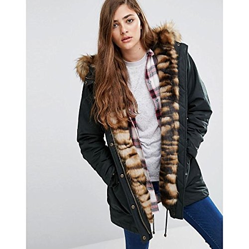 エイソス アウター パーカ＆スウェット ASOS Parka with Faux Tiger Fur Lining Darkolive [並行輸入品]