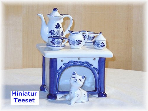 Miniatur Teeservice Küchenherd Katze Katzen