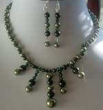 Genuine Green Freshwater Pearls & Tahitan Crystals Necklace Set 20 Inches (BRAND NEW)