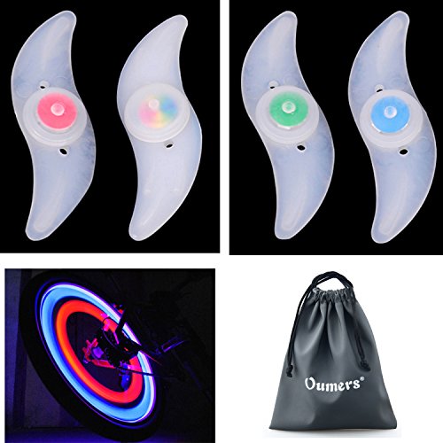 Oumers 4pcs Bike Spoke Light, Spokelit Bicycle Lights, Bicycle Wheel Lights, Bicycle Flash LED Cycling Bike MTB Wheel Tire Valve Spoke Light, Used for Safety and Warning, 4 packs(Blue, Red, Green, Colorful)