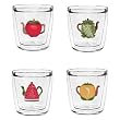 Fruit Teapots 12 oz Double-Old-Fashioned Insulated Beverage Tumblers Set, Clear (4 designs)