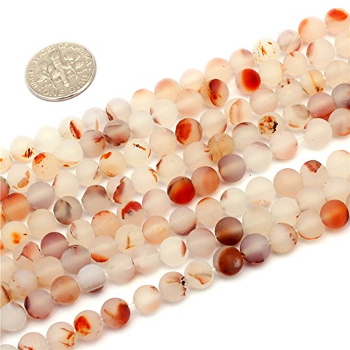 SHG Store 6mm Round Red Leaves Frost Gemstone Jewelry Making Spacer Agate Beads Strand 15"
