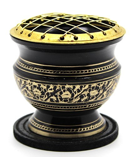 Govinda® - tall decorated brass charcoal screen incens…