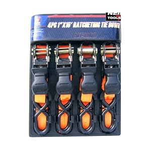 Neiko-Ratcheting-Tie-Down-Set-Four-1-Inch-x-15-Ft-Soft-Grip-Levers-PVC-Coated-Hooks