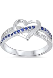 Infinity Heart Simulated Sapphire & Cubic Zirconia .925 Sterling Silver Ring Sizes 4-11