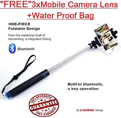 Selfie Stick Bluetooth : One Piece Self-portrait Monopod Extendable With Bluetooth For iPhone Samsung Android + FREE Camera Phone Lens,Waterproof Camera Bag,Creating Memories LIFETIME WARRANTY