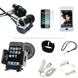 DreamBargains Premium iPod Touch 2G / 2nd Generation 8GB 16GB 32GB Accessory Bundle Kit - Protective Silicone Sleeve - White + Adjustable Sport Armband - Black + Screen Protector Film + Travel Charger - White + Car Charger - White + Durable Metallic Sound Isolating In-Ear Earbud Earphones - Black + Neckstrap - Black + Adjustable Windshield Mount - Black