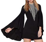 A-line Round Neck Bell Sleeves Long Sleeves Club Dress/Wedding Party Dress/Mini Dress 