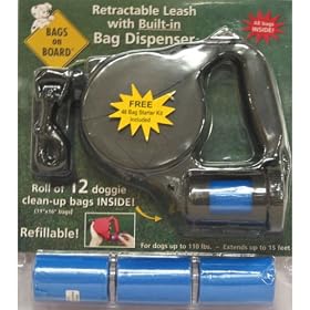 Bags on Board Retractable Dog Leash with Built-in Bag Dispenser
