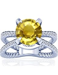 18K White Gold Round Cut Yellow Sapphire Fana Designer Ring