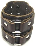 Brown Leather Double Chrome O Ring Wristband Bracelet