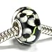 Sterling Silver Round Flower Black White Murano title=