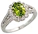 14 Karat Weissgold Steinen Ring, mit 0.22 Karat Brilliantschliff Diamanten & 1.36 Karat 8x6mm Ovalschliff Peridot Stein, (11mm) breit