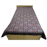 Cotton Bedspread Bedcover Wood Block Print Double Layered Embroidered