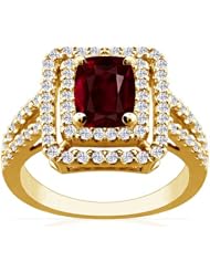 18K Yellow Gold Cushion Cut Ruby Ring With Sidestones
