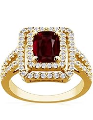 14K Yellow Gold Cushion Cut Ruby Ring With Sidestones