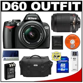 Nikon D60 Digital SLR Camera with 18-55mm AF-S VR Zoom Lens + Nikon 55-200mm AF-S VR Zoom Lens + 8GB SD Card + EN-EL9 Battery + Case