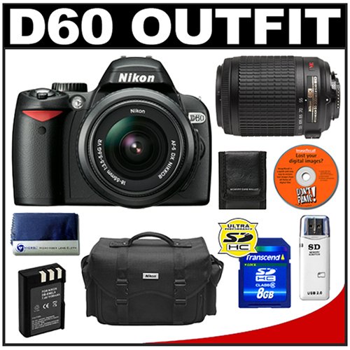 Nikon D60 Digital SLR Camera with 18 55mm AF S VR Zoom Lens + Nikon 55 200mm AF S VR Zoom Lens + 8GB SD Card + EN EL9 Battery + Case + Cameta Bonus Accessory Kit