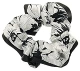 L. Erickson USA Printed Edged Scrunchie - Black/White Poppy Silk/ Silk Charmeuse Black