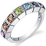 7 Stone Rainbow 1.75 Carats Multi Gemstone Band Ring in Sterling Silver Available in Size 5 thru 9