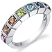 7 Stone Rainbow 1.75 Carats Multi Gemstone Band Ring in Sterling Silver Rhodium Finish Size 6