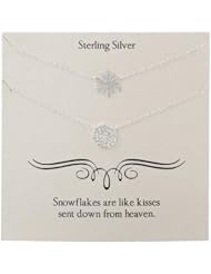 Sterling Silver Duo Necks, Crystal Disc and Snowflake Necklace, 16"+2" Extender