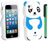 Sky Blue White Smile Panda Silicone Jelly Skin Premium Design Protector Soft Cover Case Compatible for Apple Iphone 5 (AT&T, VERIZON, SPRINT) + Combination 1 of New Metal Stylus Touch Screen Pen (4