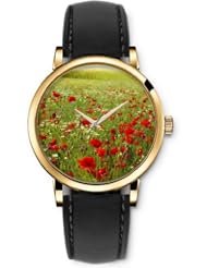 SPRAWL Aanalog Fashion Series Gold Ladies Watches of Genuine Black Leather Strap,Unique Wrist Watch for Women Girls Designed with Garden of Red Flowers