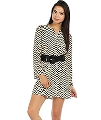 Chiffon/Polyester/Silk Chevron Print Bell Sleeves Slit Belted  Dress