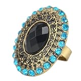 Vintage Black Resin Eye Light Blue Crystal Round Charm Jewelry Ring Retro