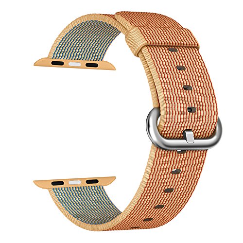MXY Apple Watch Band, 2016 Fine Woven Nylon Strap Replacement Wrist Classic Bracelet (38MM- Gold/Red)