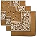 3 PK Cowboy Bandanas 100% Cotton 22 x 22 inch - Natural Brown