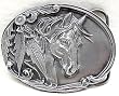 Horse with Feathers Non-Color Pewter Belt Buckle